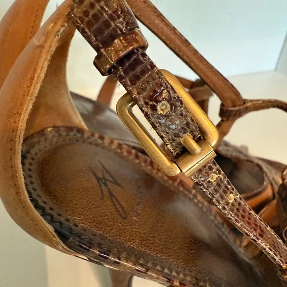 JV Vincent Brown Strappy leather Sandals open toe heel back 8.5M vintage look - Picture 6 of 14